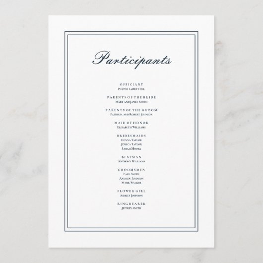 Klassische und einfache Hochzeit Programm (Rückseite)