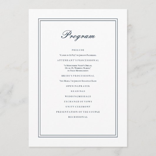 Klassische und einfache Hochzeit Programm (Vorderseite)