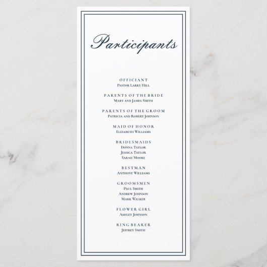 Klassische und einfache Hochzeit Programm (Rückseite)