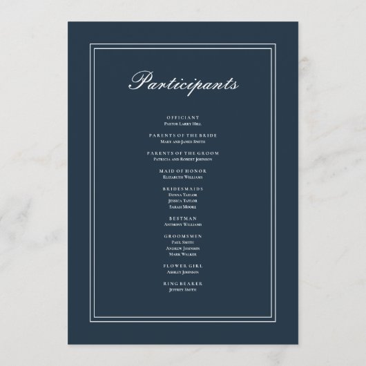 Klassische und einfache Hochzeit Programm (Rückseite)