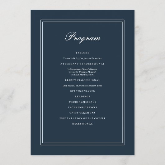 Klassische und einfache Hochzeit Programm (Vorderseite)