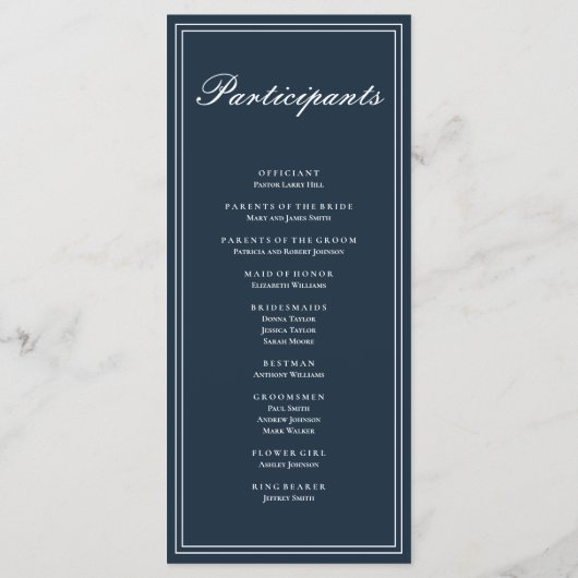 Klassische und einfache Hochzeit Programm (Rückseite)