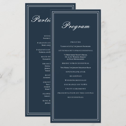 Klassische und einfache Hochzeit Programm (Vorne/Hinten)