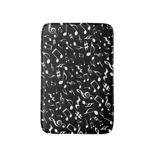 Klassische und einfache weiße Musiknoten auf schwa Badematte (Vorderseite Vertikal)