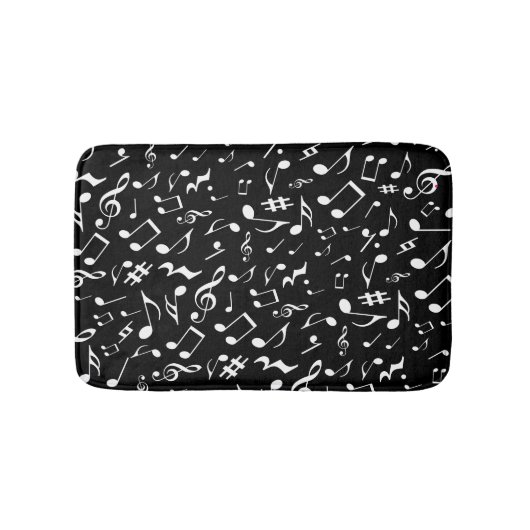 Klassische und einfache weiße Musiknoten auf schwa Badematte (Vorderseite)