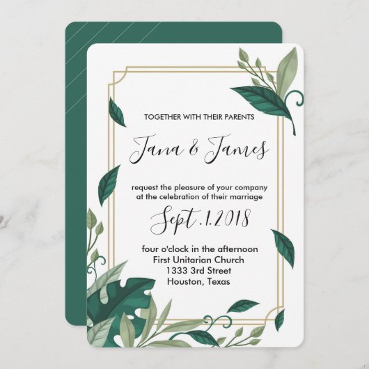Klassische und elegante Hochzeitsfeier mit grünem Einladung (Vorne/Hinten)