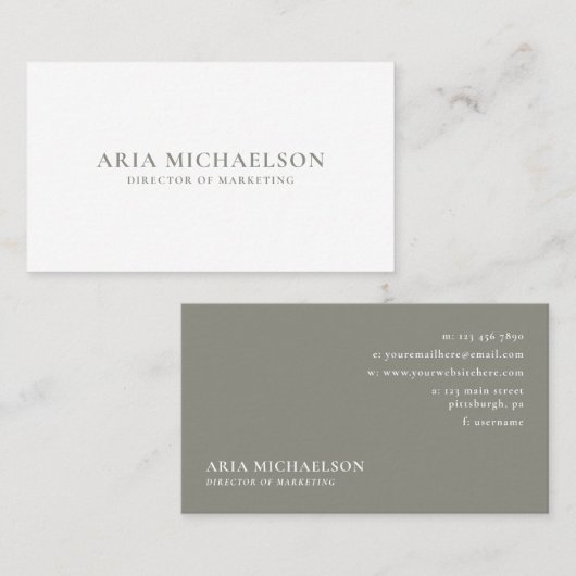 Klassische und minimale graue Farbe und Weiß Visitenkarte (Vorne/Hinten)
