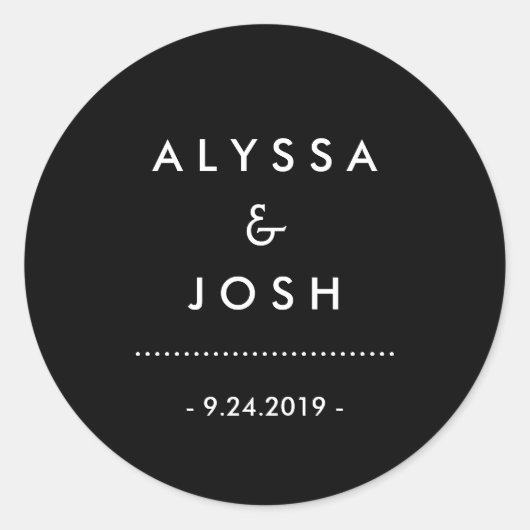 Klassische und minimale Schwarz-Weiß-Hochzeit Runder Aufkleber (Vorderseite)