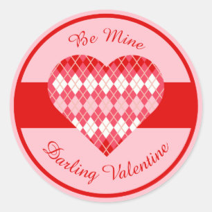 Klassische Valentine Raute Herz Roter Streifen Runder Aufkleber