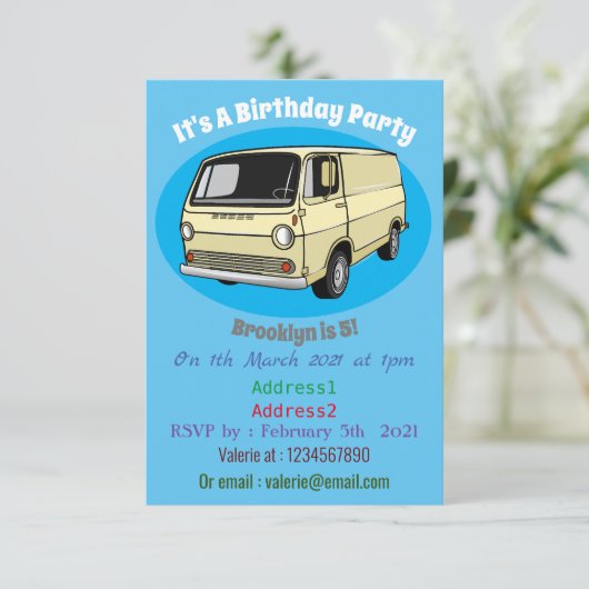 Klassische van-Cartoon-Abbildung Einladung (Stehend Vorderseite)