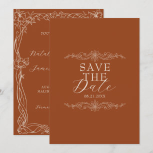 Klassische verbrannte Orange Romantische Florale B Save The Date
