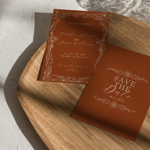 Klassische verbrannte Orange Romantische Florale B Save The Date