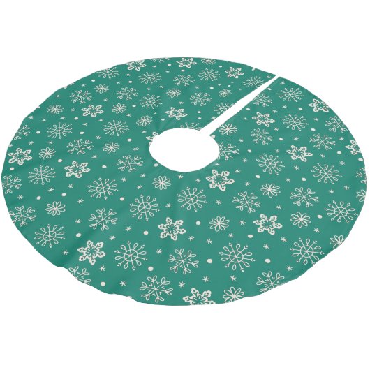 Klassische Verzierte Schneeflocken auf Aquamarinem Polyester Weihnachtsbaumdecke (Schrägansicht)