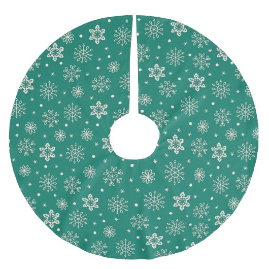 Klassische Verzierte Schneeflocken auf Aquamarinem Polyester Weihnachtsbaumdecke (Vorderseite)