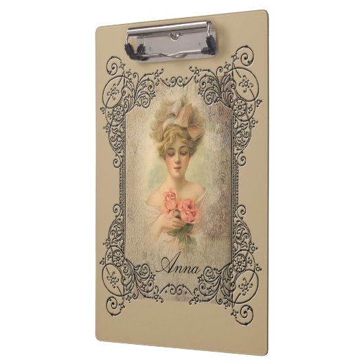 Klassische Viktorianische Dame mit Rose Zwischenab Klemmbrett (Links)
