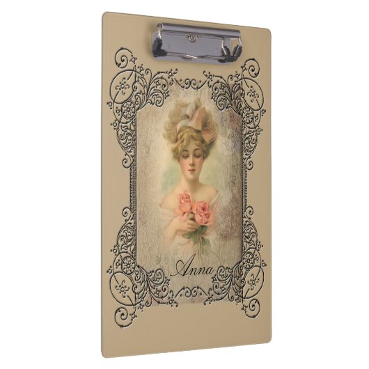 Klassische Viktorianische Dame mit Rose Zwischenab Klemmbrett (Rechts)