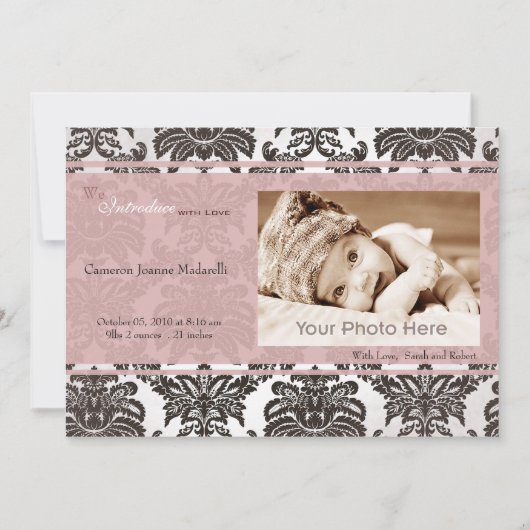 Klassische Vintag rosa Frühgeburtserklärung Ankündigung (Vorderseite)