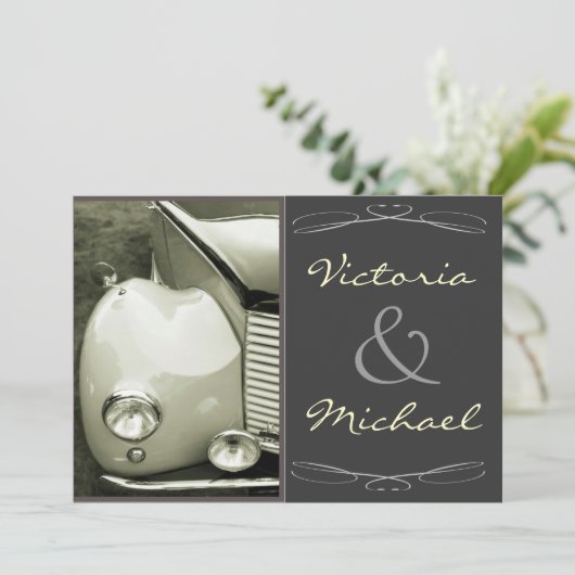 Klassische Vintage Bewegungshochzeit Einladung (Stehend Vorderseite)