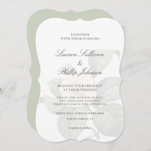 Klassische Vintage Blume Hochzeit Grün/Weiß Einladung (Vorne/Hinten)