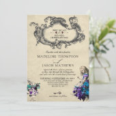 Klassische Vintage Dunkle Alice im Wunderland Hoch Einladung (Stehend Vorderseite)