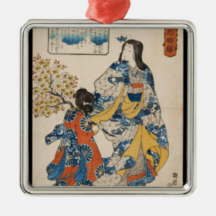 Klassische Vintage-Geisha Ukiyo-e Utagawa-Schriftr Ornament Aus Metall
