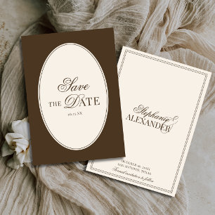 Klassische Vintage-Hochzeit in Braun und Elfenbein Save The Date