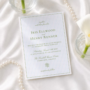 Klassische Vintage-Hochzeit in Salbeigrün und Blau Einladung