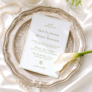 Klassische Vintage-Hochzeit in Salbeigrün und Blau Einladung