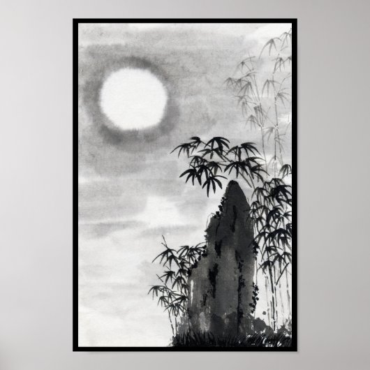 Klassische Vintage japanische Nachtmondlandschaft Poster (Vorne)