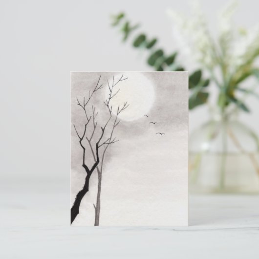 Klassische Vintage japanische Nachtmondlandschaft Postkarte (Stehend Vorderseite)