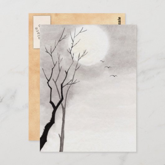 Klassische Vintage japanische Nachtmondlandschaft Postkarte (Vorne/Hinten)