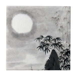 Klassische vintage japanische Nachtmondszenerie su Fliese