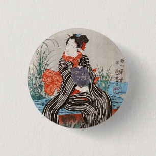Klassische vintage japanische Ukiyo-e-Geisha Utaga Button