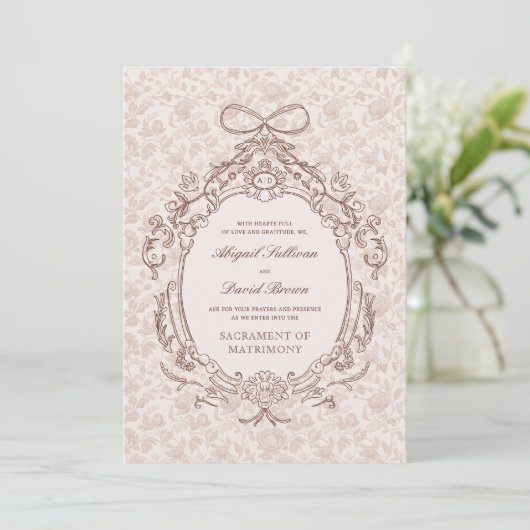 Klassische Vintage Rahmen katholische Hochzeitsein Einladung (Stehend Vorderseite)