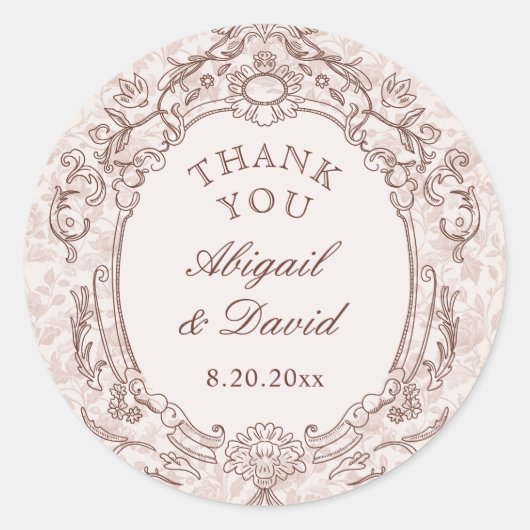 Klassische Vintage RahmenWedding Runder Aufkleber (Vorderseite)