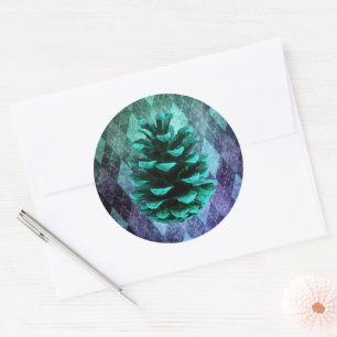 Klassische Vintage Raute pinecone rustikal blau gr Runder Aufkleber