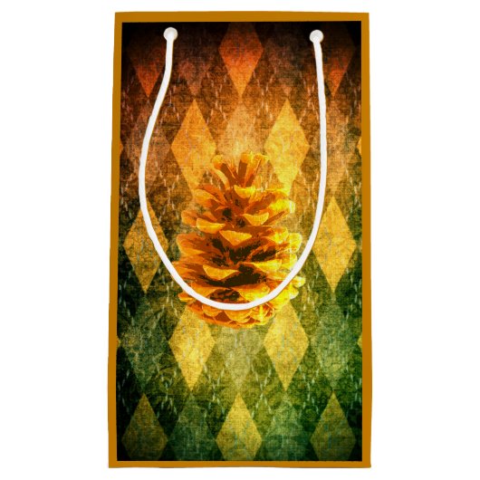 Klassische Vintage Raute und pinecone rustikale Fa Kleine Geschenktüte (Vorderseite)