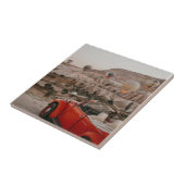 Klassische Vintage Red Car Watching Heißluftballon Fliese (Seite)