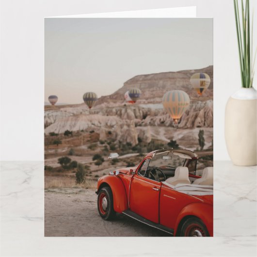 Klassische Vintage Red Car Watching Heißluftballon Karte (Vorderseite)