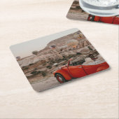Klassische Vintage Red Car Watching Heißluftballon Rechteckiger Pappuntersetzer (angewinkelt)