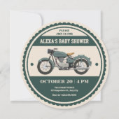 Klassische Vintage Retro-grüne Motorrad-Babydusche Einladung (Vorderseite)