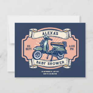 Klassische Vintage Retro-Motorrad-Babydusche Einladung