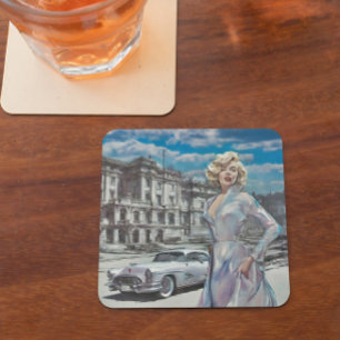 KLASSISCHE VINTAGE-RETRO-PIN-UP-KUNST STEINUNTERSETZER
