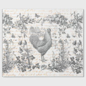 Klassische Vintage Rooster Gray Floral Script Geschenkpapier (Flach)