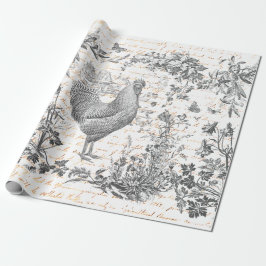 Klassische Vintage Rooster Gray Floral Script Geschenkpapier