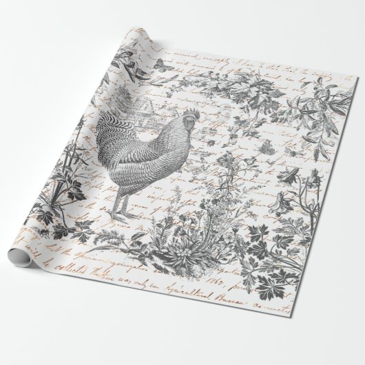 Klassische Vintage Rooster Gray Floral Script Geschenkpapier (Ungerollt)
