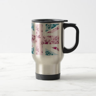 Klassische Vintage-Rosen-Union-Jack-Britische (UK) Reisebecher