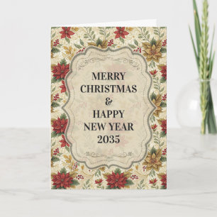 Klassische Vintage Rot & Gold Poinsettia Blumenkoh Karte