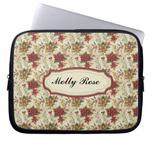 Klassische Vintage Rot & Gold Poinsettia Blumenkoh Laptopschutzhülle