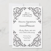 Klassische Vintage Schwarz-Weiß-Barock-Hochzeit Einladung (Vorderseite)